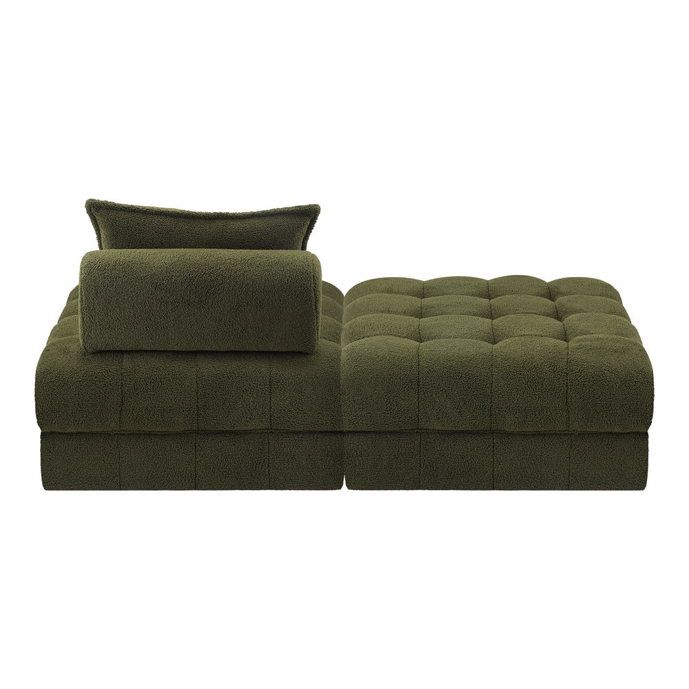 Oikiture 2 Seater Boucle Modular Sofa &amp; Ottoman Set Green-Sofa-PEROZ Accessories