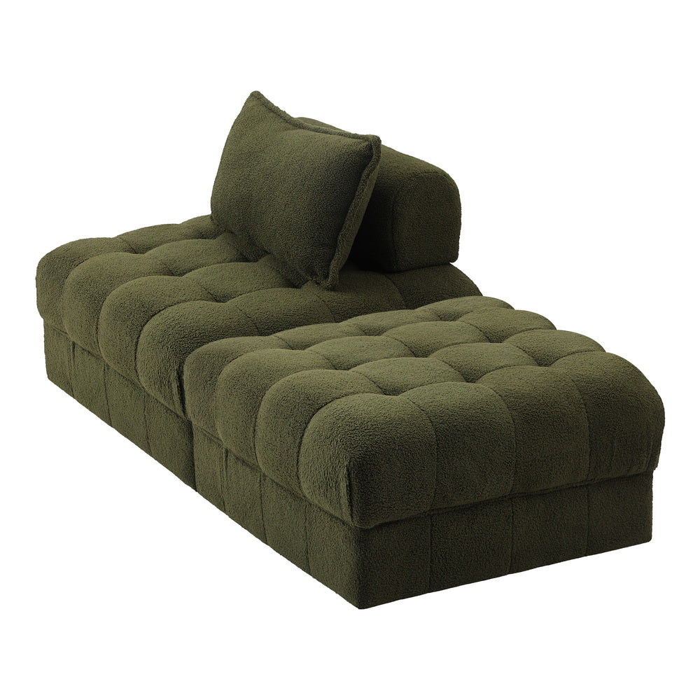 Oikiture 2 Seater Boucle Modular Sofa &amp; Ottoman Set Green-Sofa-PEROZ Accessories