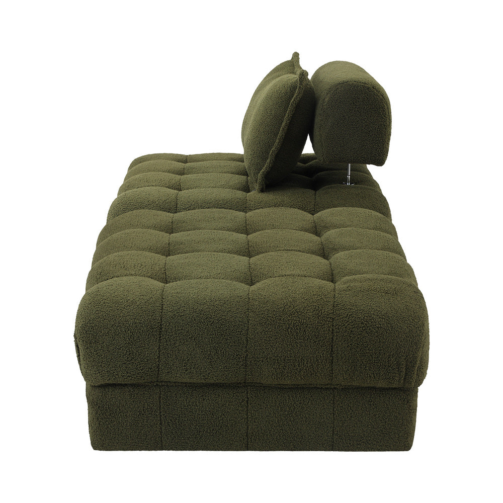 Oikiture 2 Seater Boucle Modular Sofa &amp; Ottoman Set Green-Sofa-PEROZ Accessories