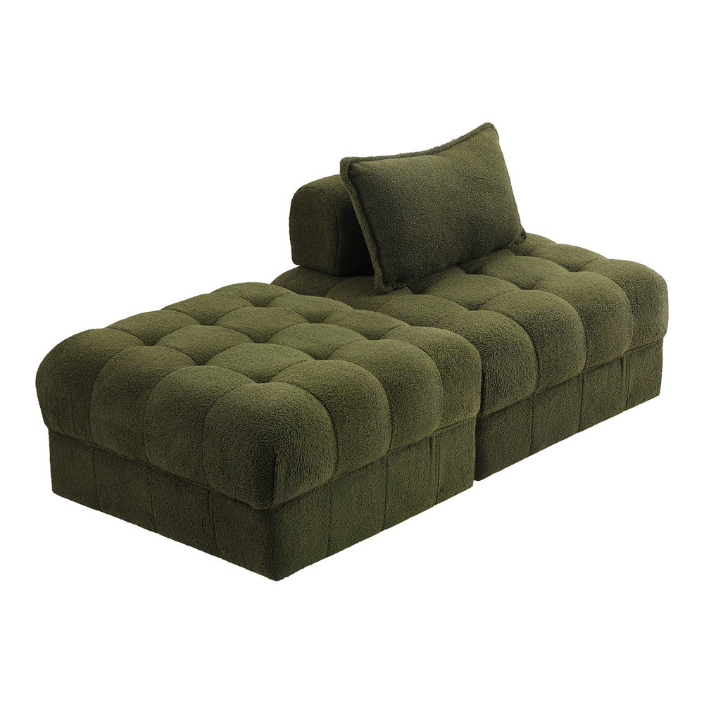 Oikiture 2 Seater Boucle Modular Sofa &amp; Ottoman Set Green-Sofa-PEROZ Accessories