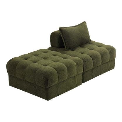 Oikiture 2 Seater Boucle Modular Sofa &amp; Ottoman Set Green-Sofa-PEROZ Accessories