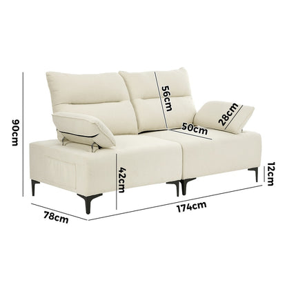 Oikiture 2 Seater Love Seat Couch Sofa Lounge Side Pocket Armrest-Sofa-PEROZ Accessories