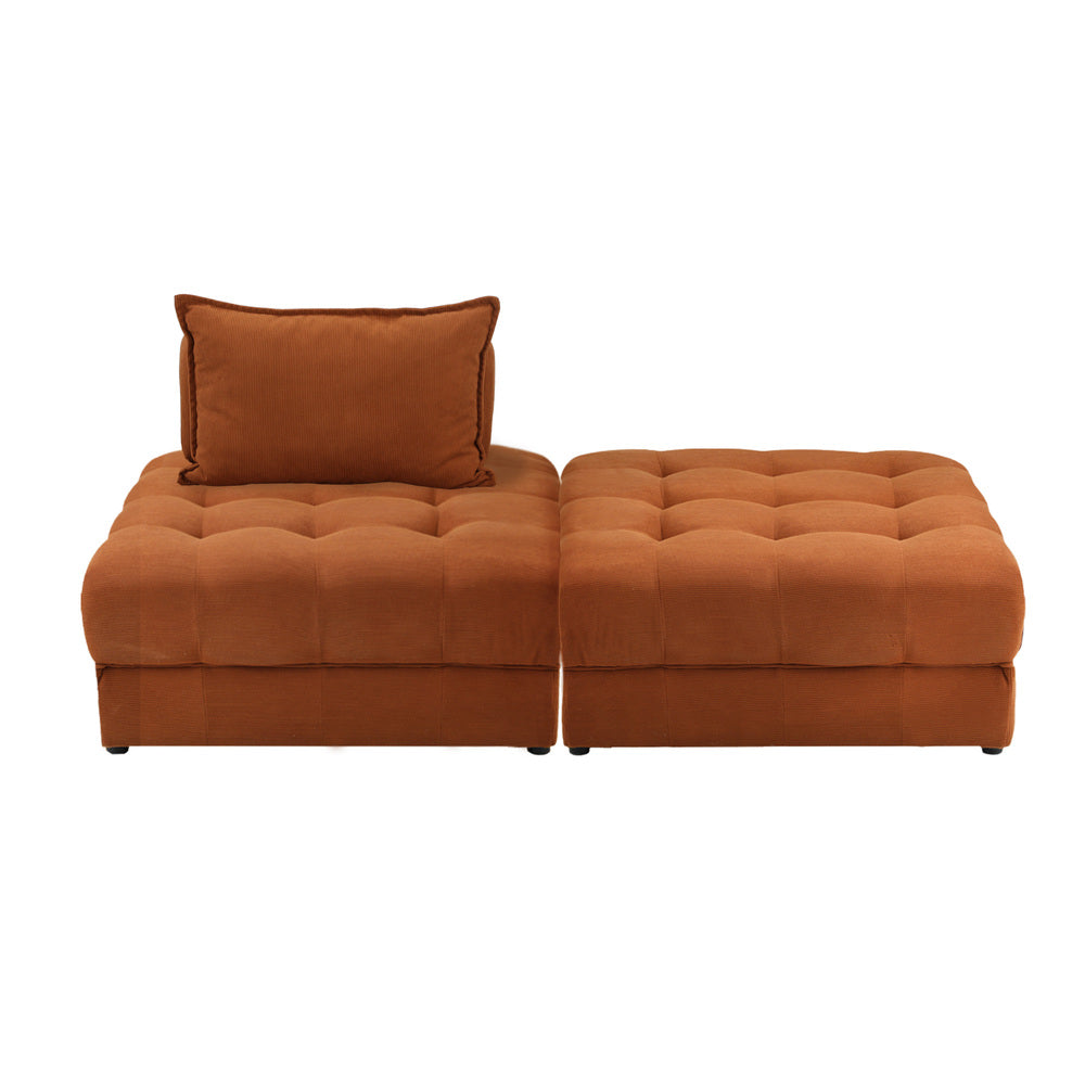 Oikiture 2 Seater Velvet Modular Sofa &amp; Ottoman Set with Backrest Brown-Armchair-PEROZ Accessories