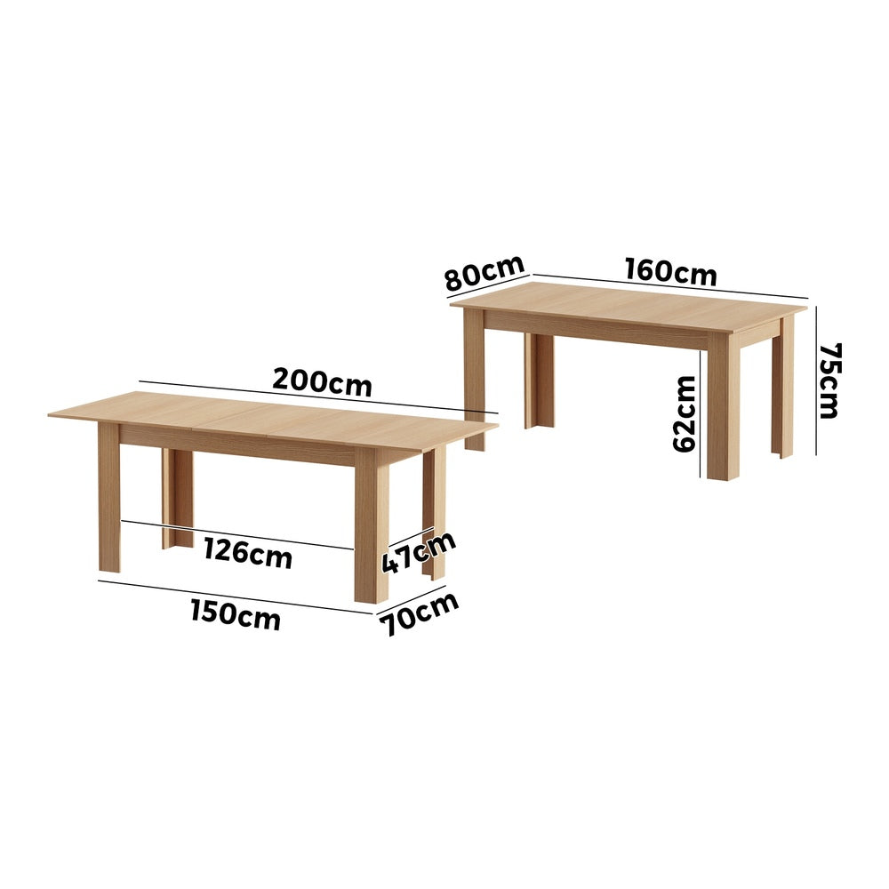 Oikiture 200cm Extendable Dining Table Cafe Table Natural-Dining Table-PEROZ Accessories