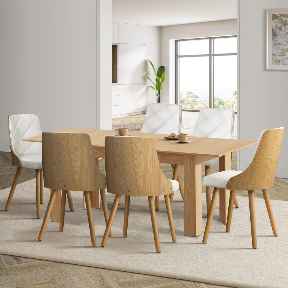 Oikiture 200cm Extendable Dining Table with 6PCS Dining Chairs PU Leather White-Dining Sets-PEROZ Accessories