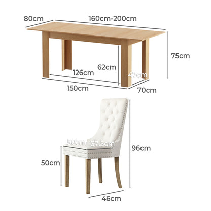 Oikiture 200cm Extendable Dining Table with 6PCS Dining Chairs Velvet Beige-Dining Sets-PEROZ Accessories