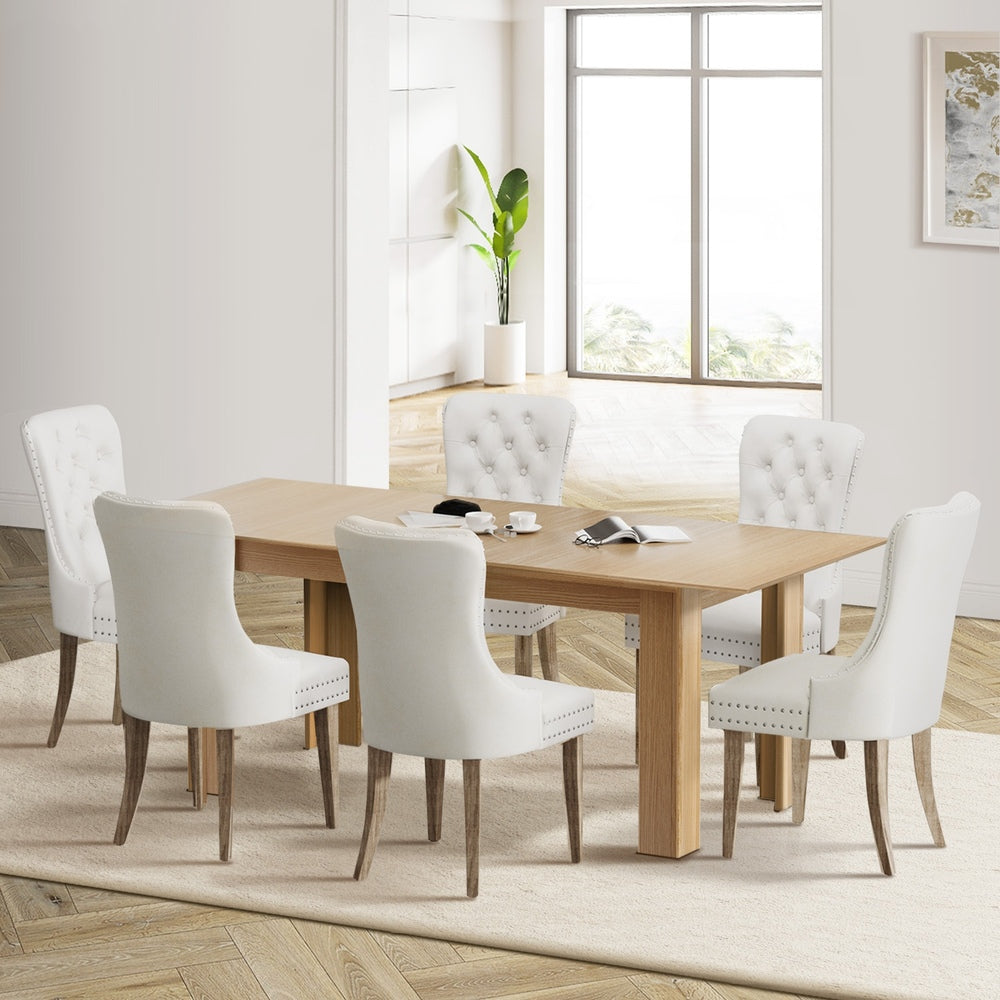 Oikiture 200cm Extendable Dining Table with 6PCS Dining Chairs Velvet Beige-Dining Sets-PEROZ Accessories