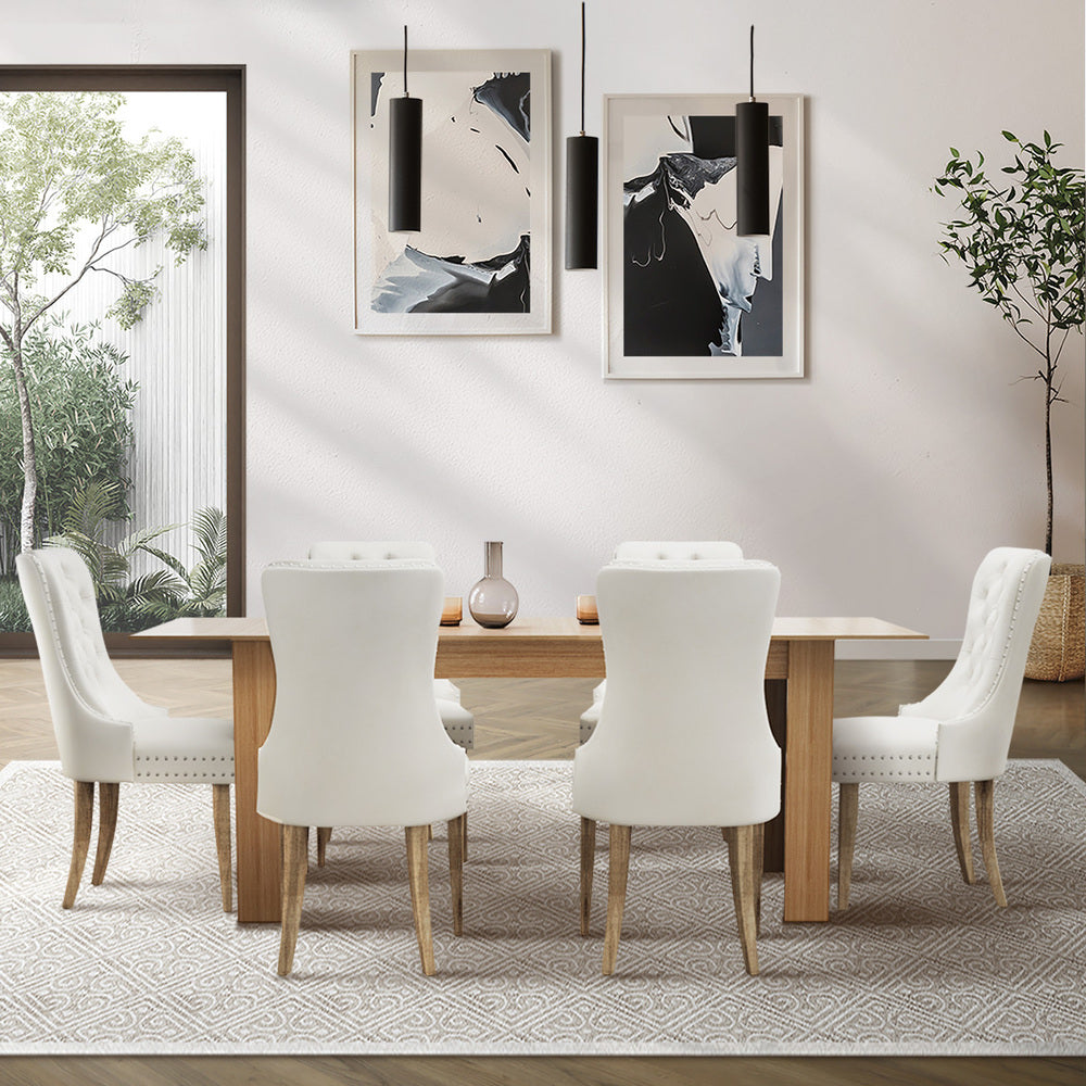 Oikiture 200cm Extendable Dining Table with 6PCS Dining Chairs Velvet Beige-Dining Sets-PEROZ Accessories