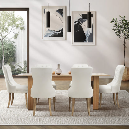 Oikiture 200cm Extendable Dining Table with 6PCS Dining Chairs Velvet Beige-Dining Sets-PEROZ Accessories