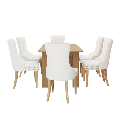 Oikiture 200cm Extendable Dining Table with 6PCS Dining Chairs Velvet Beige-Dining Sets-PEROZ Accessories