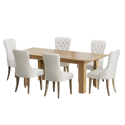 Oikiture 200cm Extendable Dining Table with 6PCS Dining Chairs Velvet Beige-Dining Sets-PEROZ Accessories