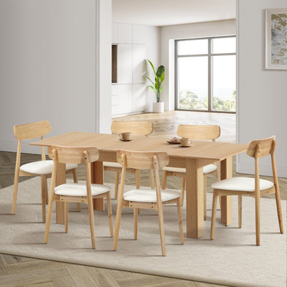 Oikiture 200cm Extendable Dining Table with 6x Dining Chairs PU Leather Natural-Dining Sets-PEROZ Accessories