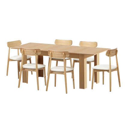Oikiture 200cm Extendable Dining Table with 6x Dining Chairs PU Leather Natural-Dining Sets-PEROZ Accessories