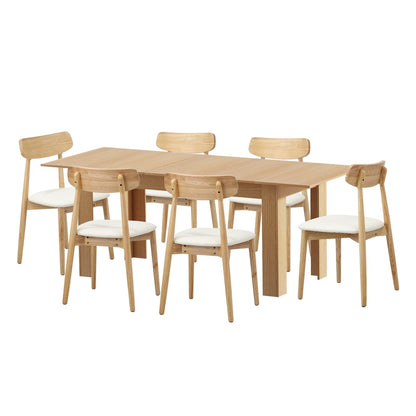 Oikiture 200cm Extendable Dining Table with 6x Dining Chairs PU Leather Natural-Dining Sets-PEROZ Accessories