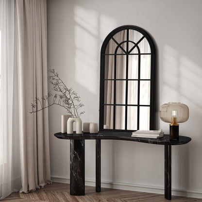 Oikiture 2PC Window Mirror Arched 76x51cm Wooden Black-Wall Mirror-PEROZ Accessories