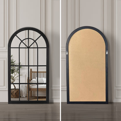 Oikiture 2PC Window Mirror Arched 76x51cm Wooden Black-Wall Mirror-PEROZ Accessories