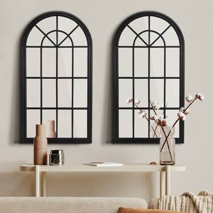 Oikiture 2PC Window Mirror Arched 76x51cm Wooden Black-Wall Mirror-PEROZ Accessories
