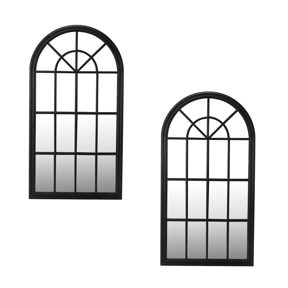 Oikiture 2PC Window Mirror Arched 76x51cm Wooden Black-Wall Mirror-PEROZ Accessories