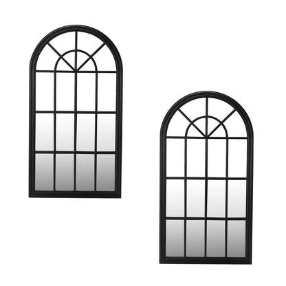 Oikiture 2PC Window Mirror Arched 76x51cm Wooden Black-Wall Mirror-PEROZ Accessories