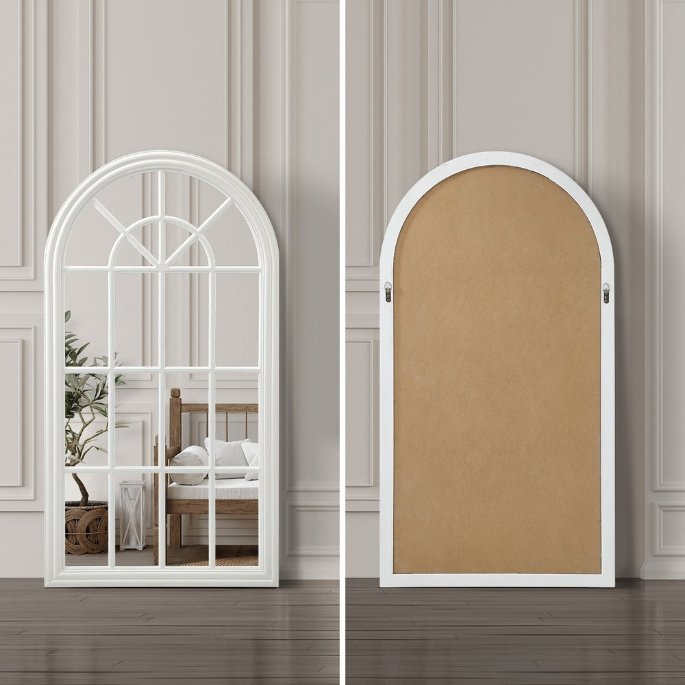 Oikiture 2PC Window Mirror Arched Wall Mirrors 76x51cm Wooden White-Window Mirror-PEROZ Accessories