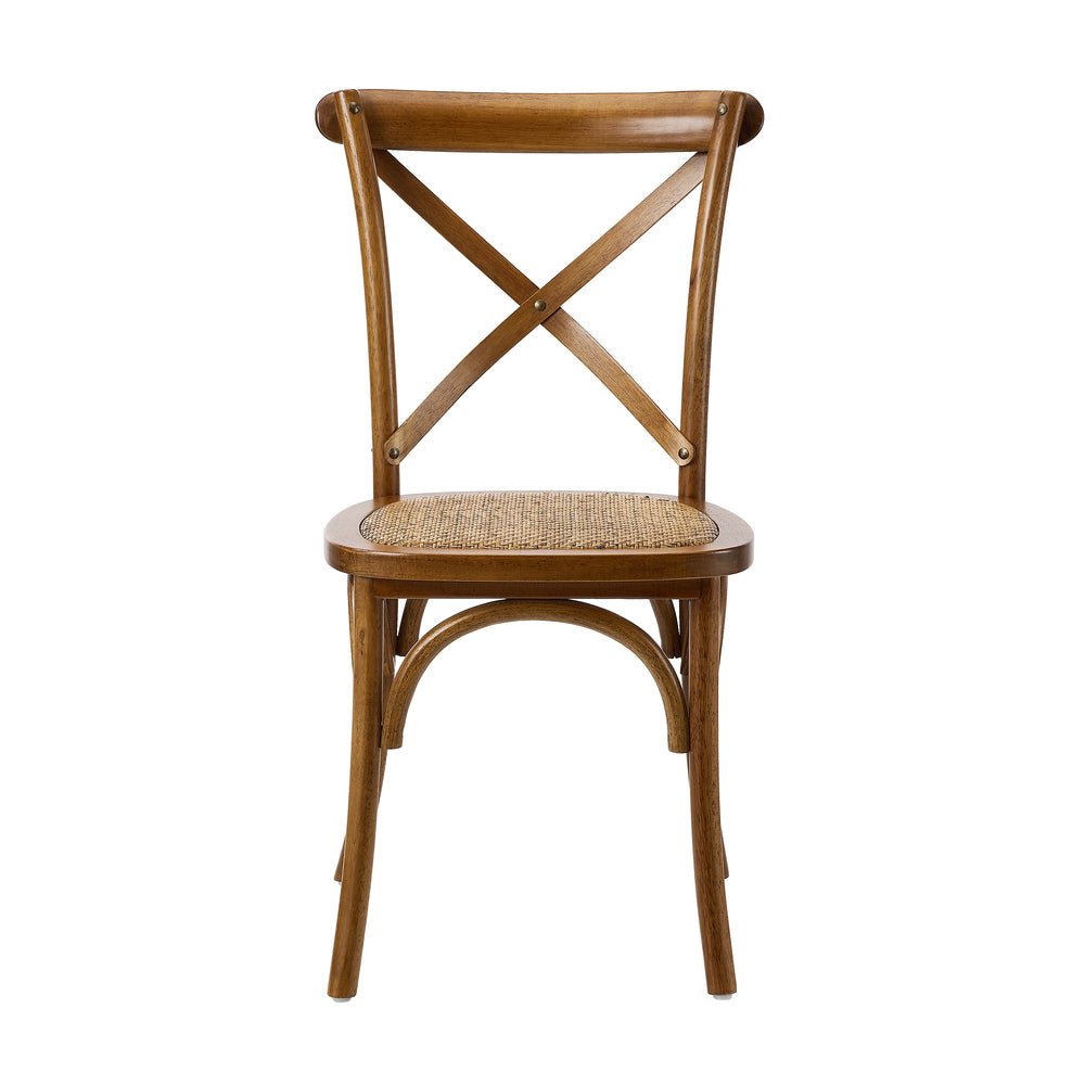 Oikiture 2PCS Crossback Wooden Dining Chair Rattan Seat Walnut-Dining Chairs-PEROZ Accessories