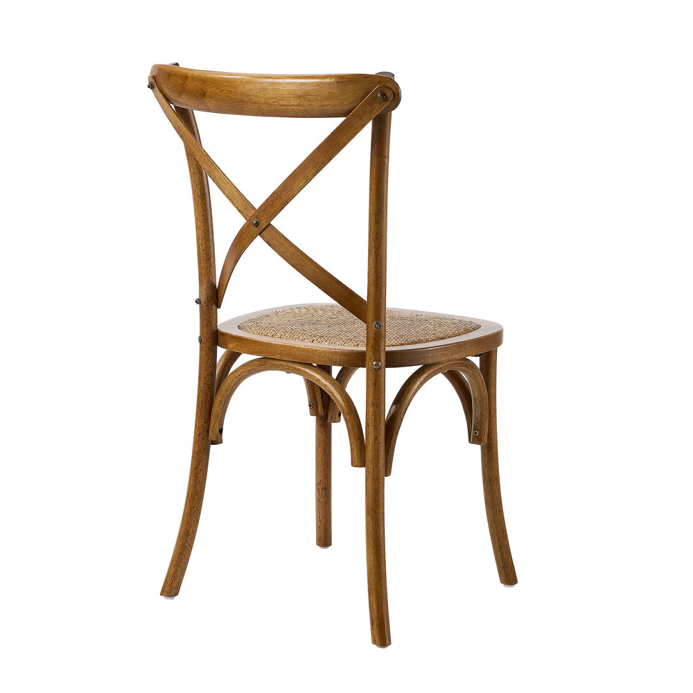 Oikiture 2PCS Crossback Wooden Dining Chair Rattan Seat Walnut-Dining Chairs-PEROZ Accessories
