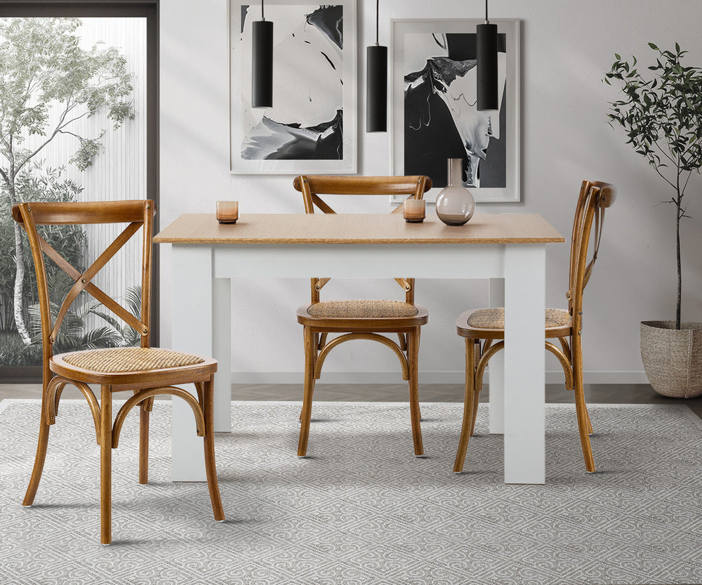 Oikiture 2PCS Crossback Wooden Dining Chair Rattan Seat Walnut-Dining Chairs-PEROZ Accessories