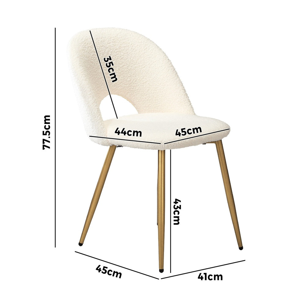 Oikiture 2PCS Dining Chairs Armchair Sherpa Golden White-Dining Chair-PEROZ Accessories