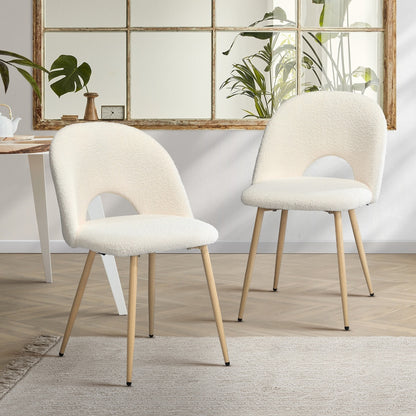 Oikiture 2PCS Dining Chairs Armchair Sherpa Wooden White-Dining Chair-PEROZ Accessories