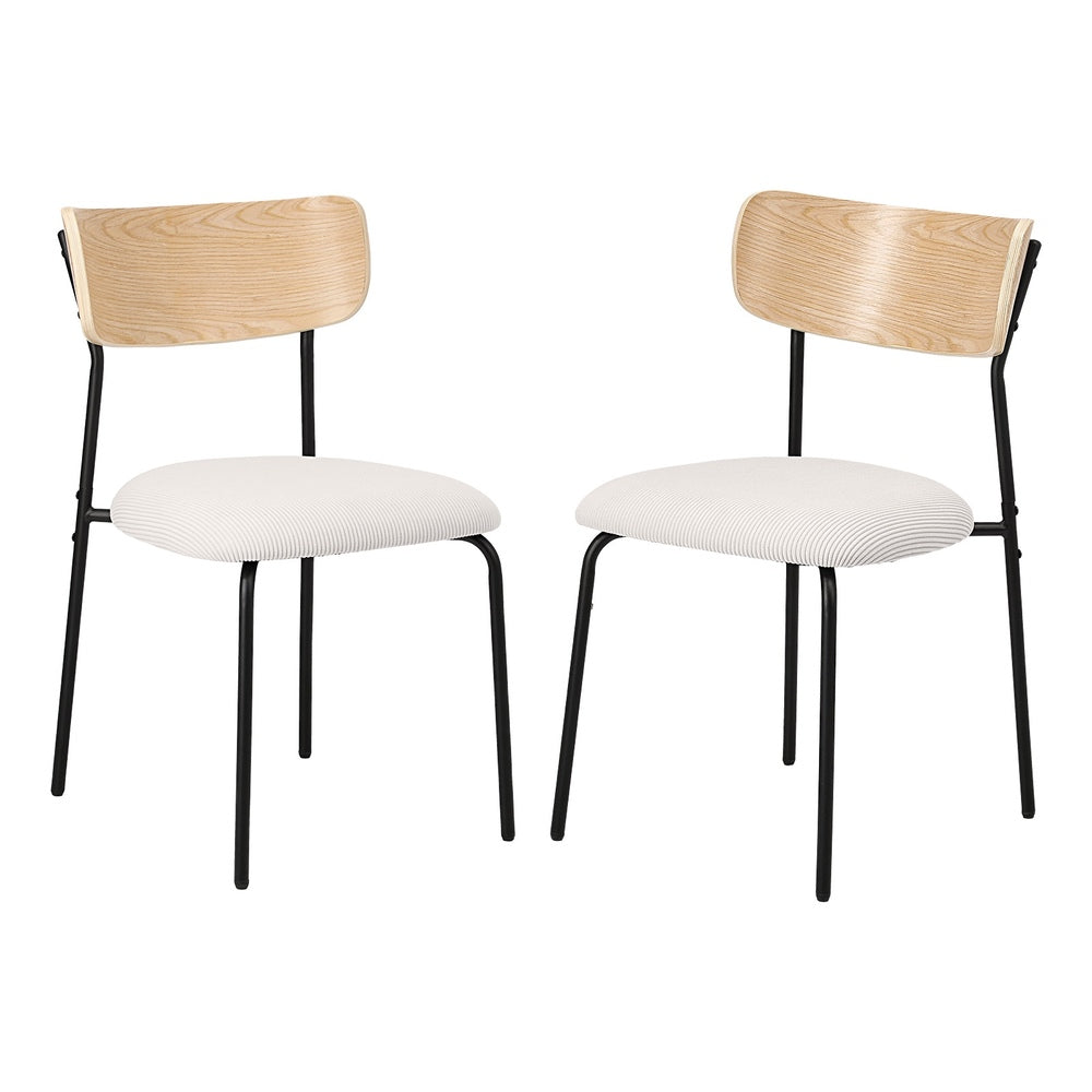 Oikiture 2PCS Dining Chairs Padded Kitchen Chair Corduroy Beige-Dining Chair-PEROZ Accessories
