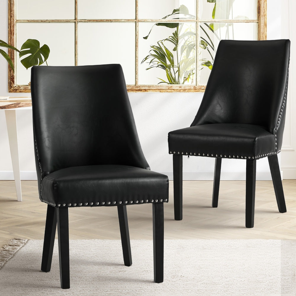 Oikiture 2PCs PU Leather Dining Chair Kitchen Padded Seat Design Black-Dining Chair-PEROZ Accessories