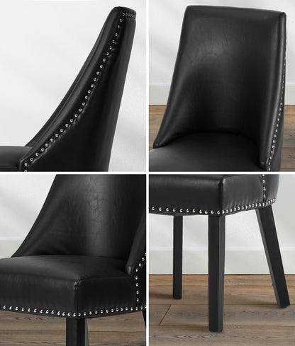 Oikiture 2PCs PU Leather Dining Chair Kitchen Padded Seat Design Black-Dining Chair-PEROZ Accessories