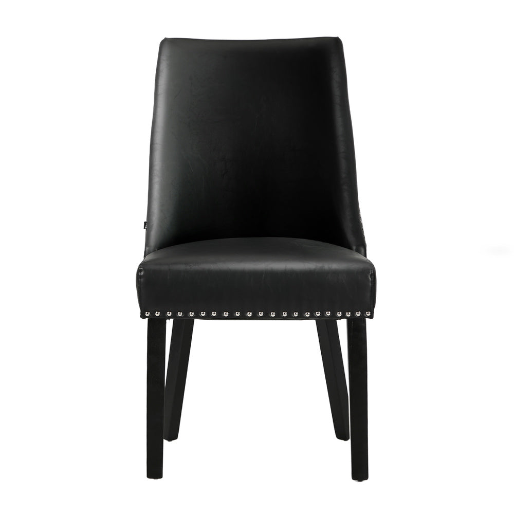 Oikiture 2PCs PU Leather Dining Chair Kitchen Padded Seat Design Black-Dining Chair-PEROZ Accessories