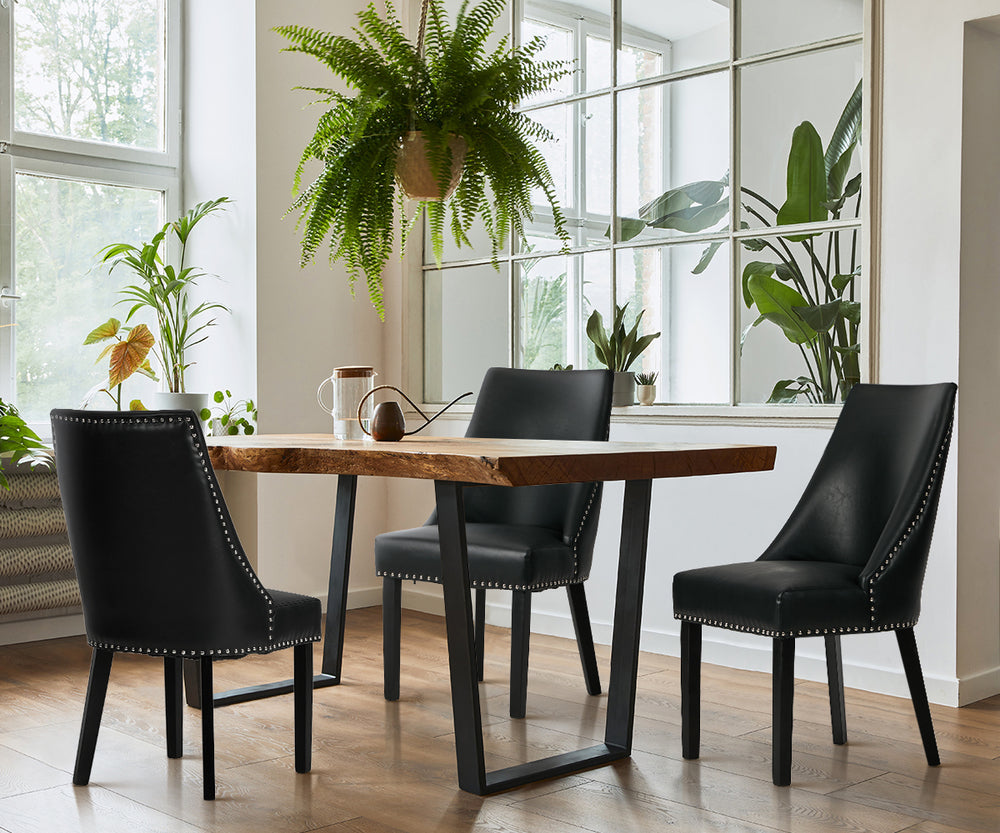 Oikiture 2PCs PU Leather Dining Chair Kitchen Padded Seat Design Black-Dining Chair-PEROZ Accessories