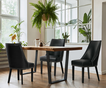 Oikiture 2PCs PU Leather Dining Chair Kitchen Padded Seat Design Black-Dining Chair-PEROZ Accessories