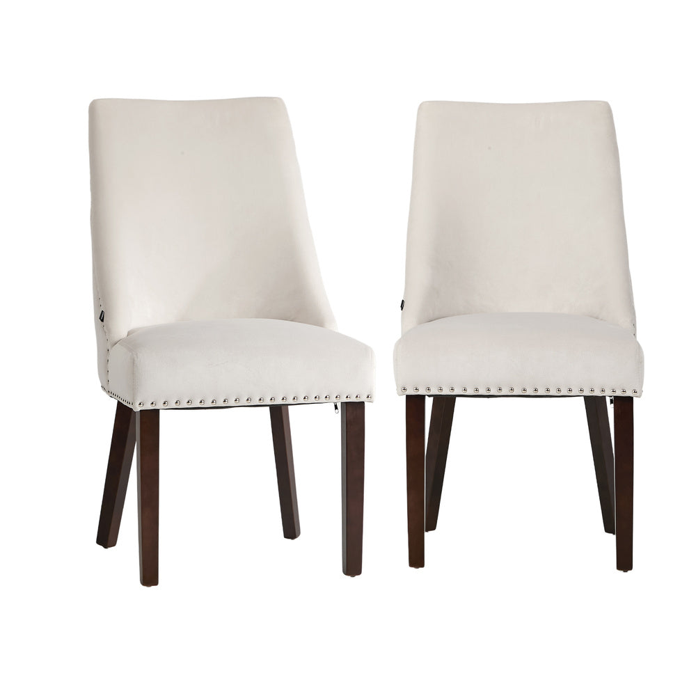 Oikiture 2PCs Velvet Dining Chair Kitchen Padded Seat Design Beige-Dining Chair-PEROZ Accessories