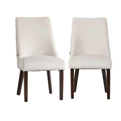 Oikiture 2PCs Velvet Dining Chair Kitchen Padded Seat Design Beige-Dining Chair-PEROZ Accessories
