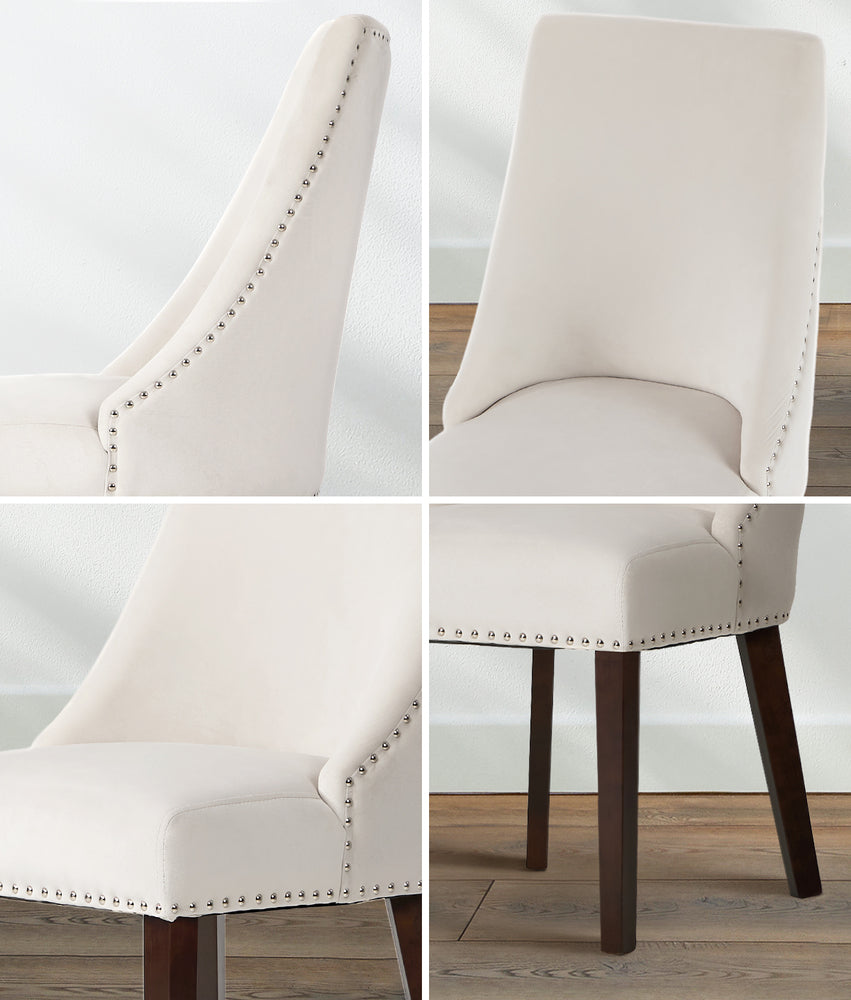 Oikiture 2PCs Velvet Dining Chair Kitchen Padded Seat Design Beige-Dining Chair-PEROZ Accessories