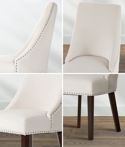 Oikiture 2PCs Velvet Dining Chair Kitchen Padded Seat Design Beige-Dining Chair-PEROZ Accessories