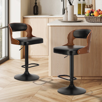 Oikiture 2X Bar Stools Kitchen Gas Lift Swivel Chairs Wooden Barstool-Bar Stool-PEROZ Accessories