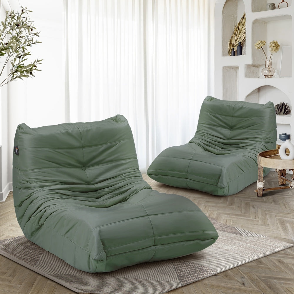Oikiture 2X Floor Sofa Lounge Caterpillar Lazy Couch Single Chair Pouffe Green-Floor Lounge-PEROZ Accessories