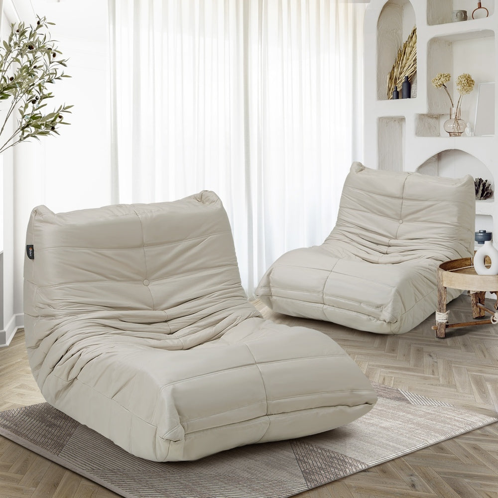 Oikiture 2X Floor Sofa Lounge Caterpillar Lazy Couch Single Pouffe Beige-Floor Lounge-PEROZ Accessories