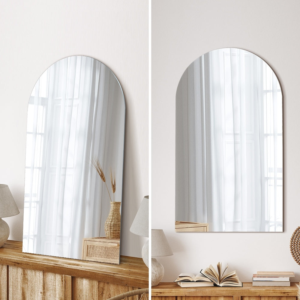 Oikiture 2X Wall Mirrors 86x50cm Arched Bathroom Frameless Mirror-Wall Mirror-PEROZ Accessories
