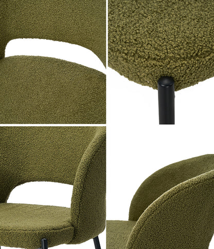 Oikiture 2x Armchair Dining Chair Sherpa Green&amp;Black-Dining Chairs-PEROZ Accessories