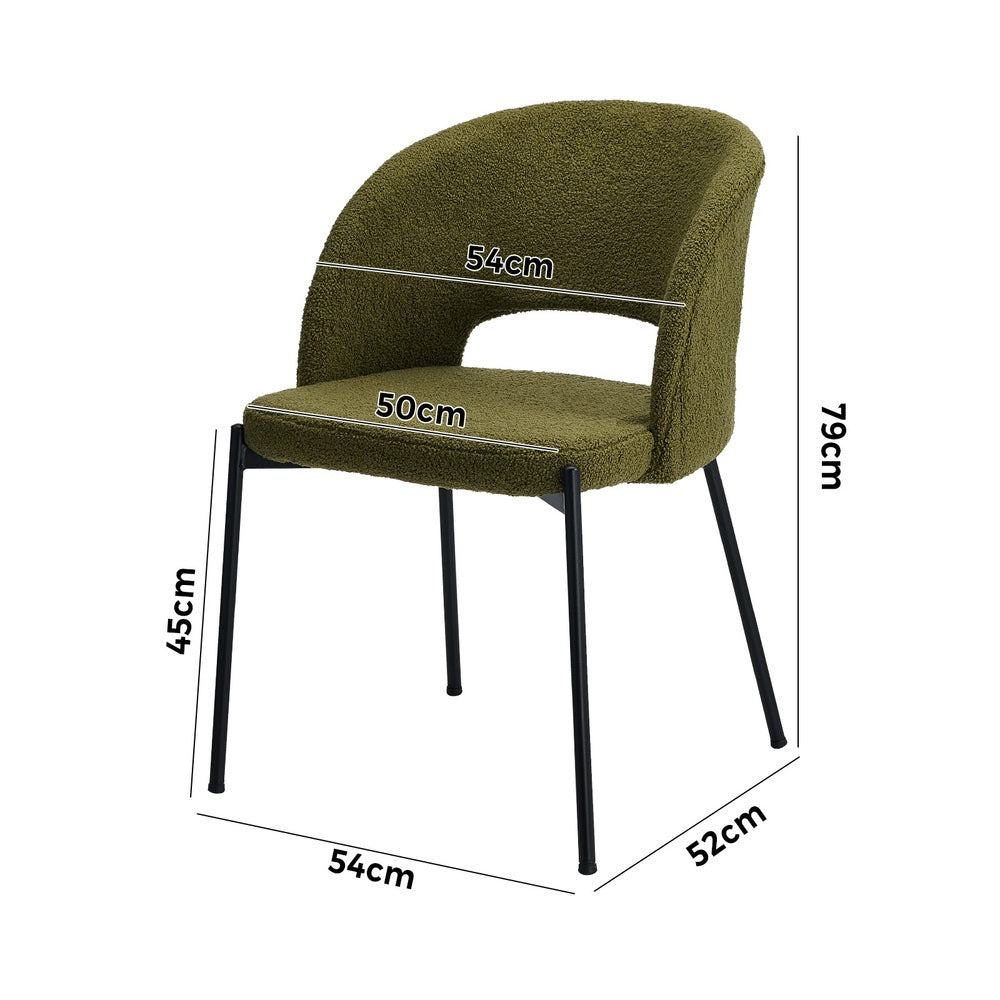 Oikiture 2x Armchair Dining Chair Sherpa Green&amp;Black-Dining Chairs-PEROZ Accessories