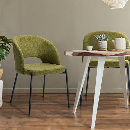 Oikiture 2x Armchair Dining Chair Sherpa Green&amp;Black-Dining Chairs-PEROZ Accessories