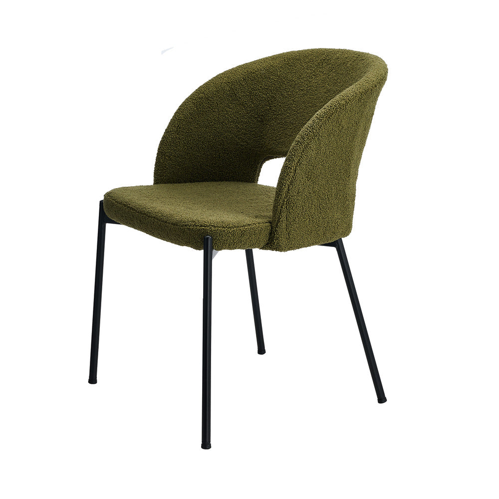 Oikiture 2x Armchair Dining Chair Sherpa Green&amp;Black-Dining Chairs-PEROZ Accessories