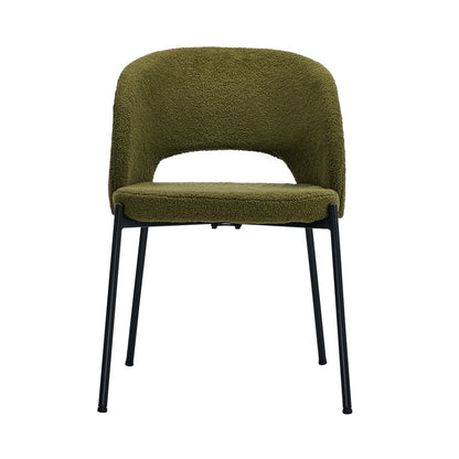Oikiture 2x Armchair Dining Chair Sherpa Green&amp;Black-Dining Chairs-PEROZ Accessories