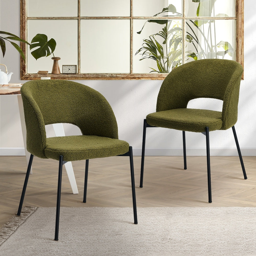 Oikiture 2x Armchair Dining Chair Sherpa Green&amp;Black-Dining Chairs-PEROZ Accessories