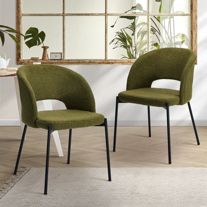 Oikiture 2x Armchair Dining Chair Sherpa Green&amp;Black-Dining Chairs-PEROZ Accessories